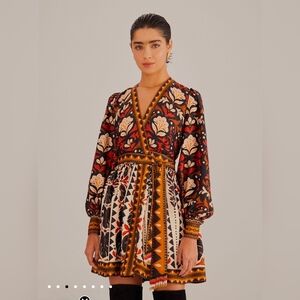 New Farm Rio Tapestry Garden V-Neck Belted Mini Dress Size S